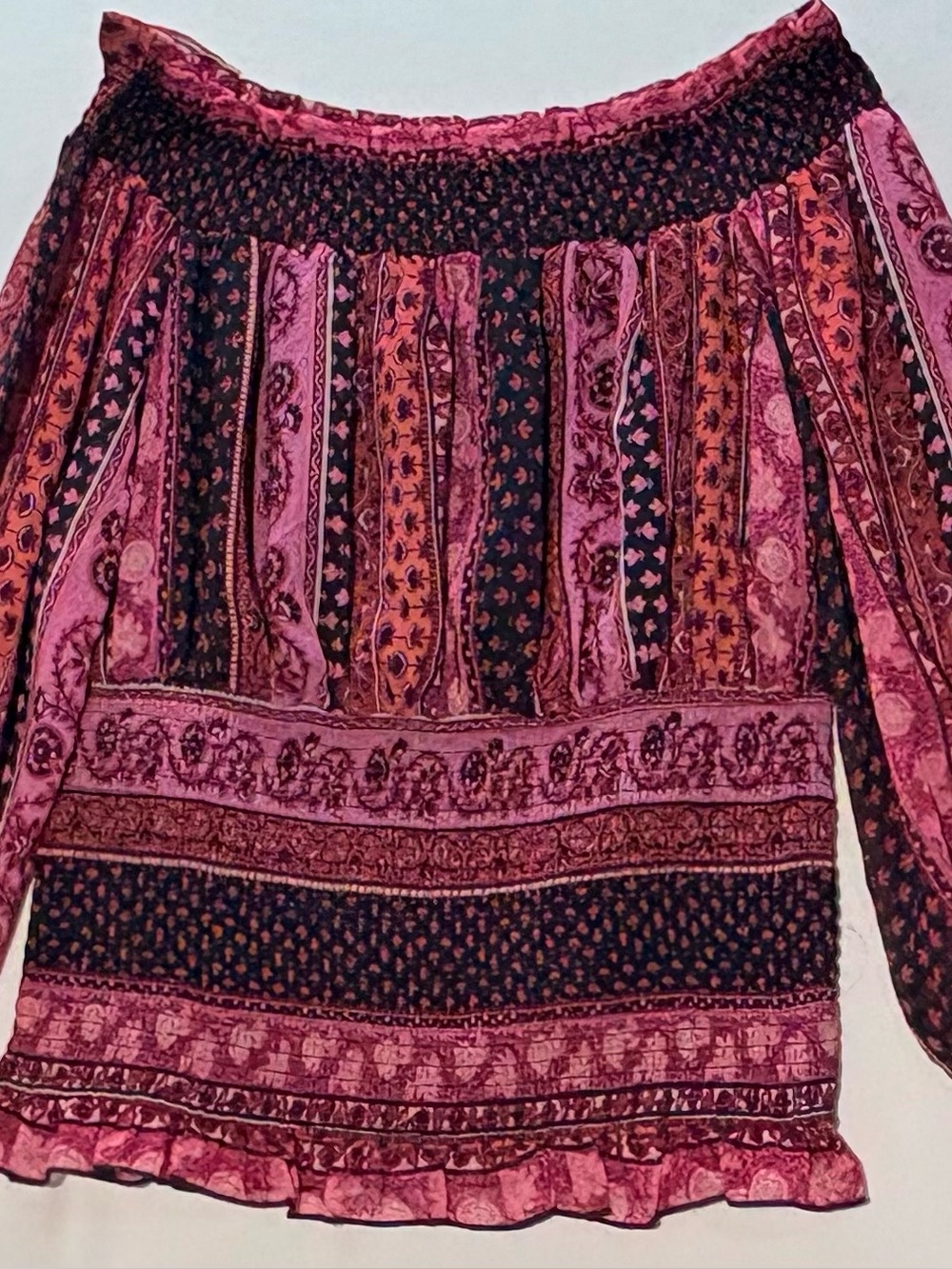 Venus Bohemian Floral Tiered blouse in Pink and Black